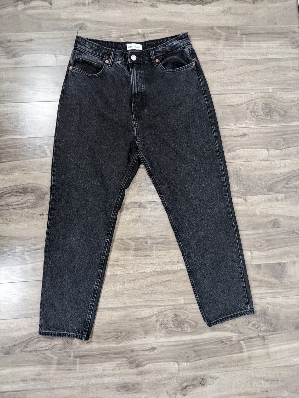Zara Women's Jeans Black Size 12 100% cotton Mom Fit Tapered Leg